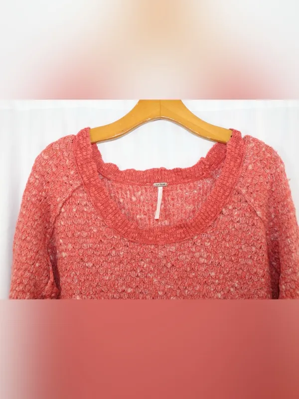 Free People Womens Red/OrangeChunky Long Sleeve Wool Blend Pullover Sweater Sm - Image 3