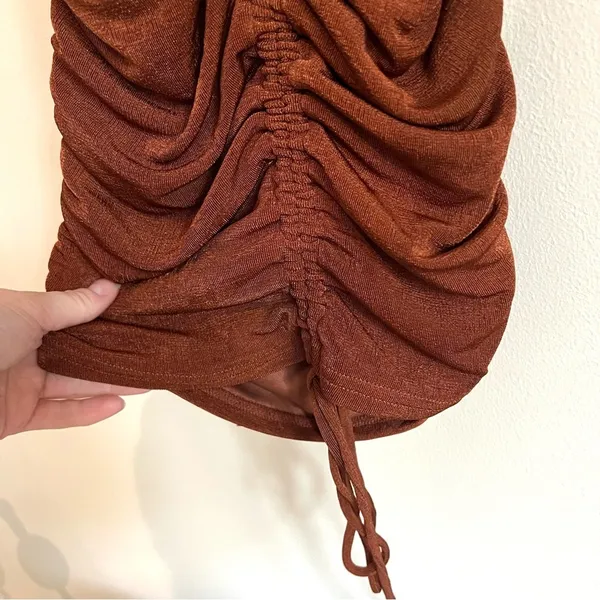 Isalis Bodycon Drawstring Ruched Dress in Burnt Orange Size Small - Image 3