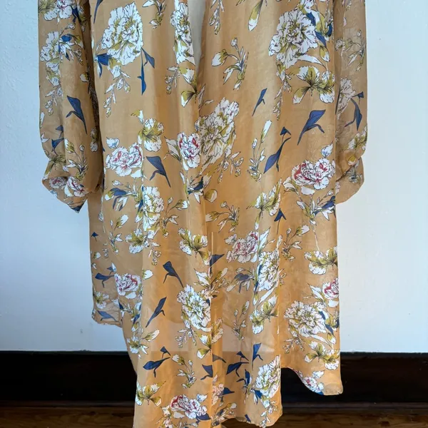 Emma & Grace Floral Long Sleeve Sheer Open Front Kimono Duster - Image 3