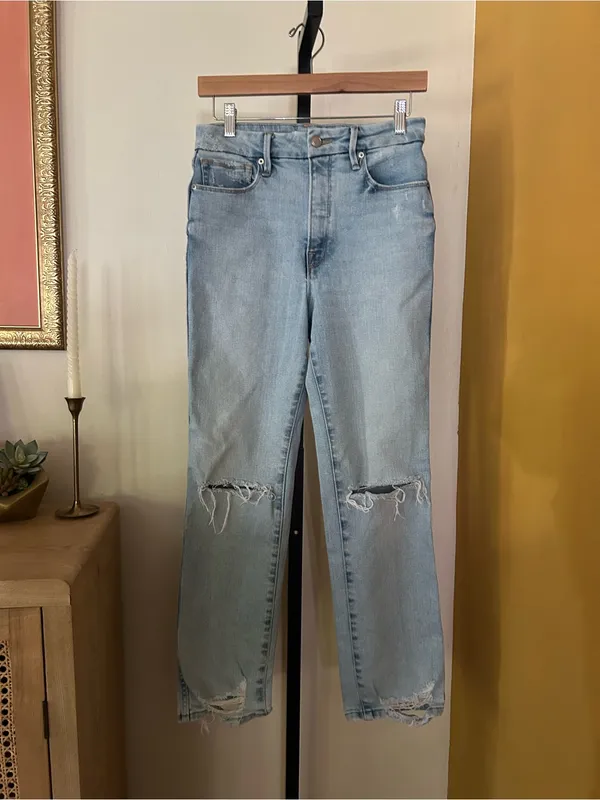 Good American Good Curve Straight Jeans High Rise Distressed Light‎ Wash 4/27 - Image 3