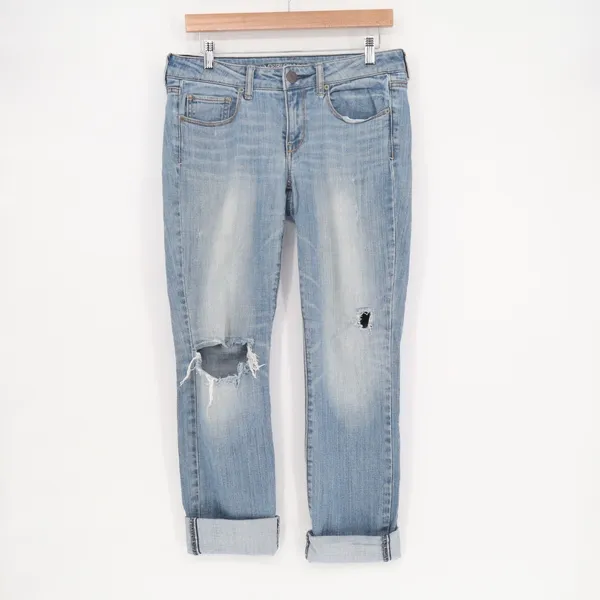 American Eagle Outfitters Jeans Womens 8 Blue Denim Cotton Distressed Skinny Leg - Image 2