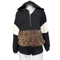Zara Basic Leopard Print Half-Zip Colorblock Hoodie Pullover - Size XS 🐆✨ - Image 4