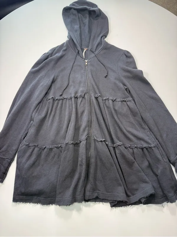 Free People Heathered Tiered Trapeze Zip Jacket with Hoodie - Image 2