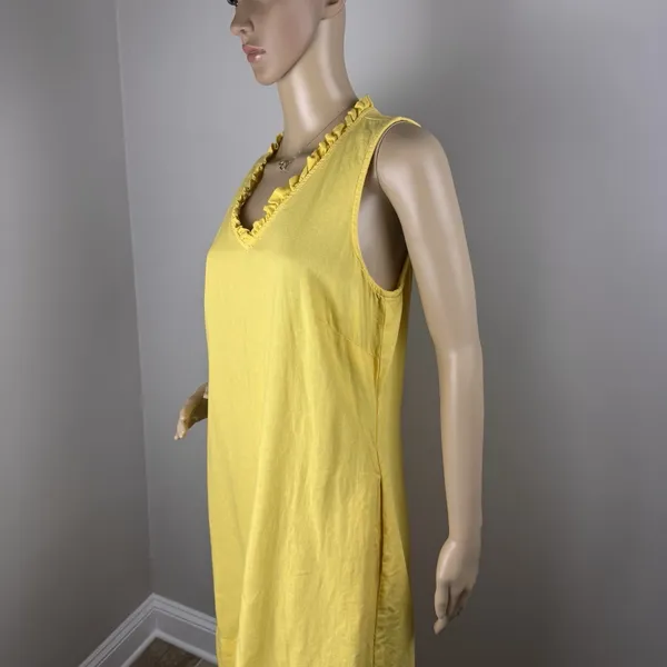 Briggs Yellow Linen Blend Pocket Dress Sz‎ M V-Neck Sleeveless Casual Above Knee - Image 14