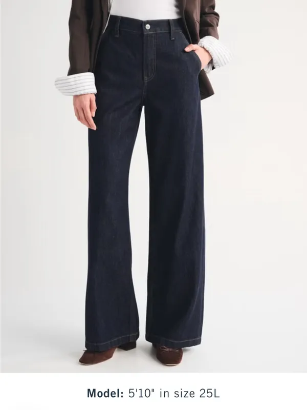 Abercrombie & Fitch Curve Love High Rise Wide Leg Trouser Jean size 27 Long - Image 5