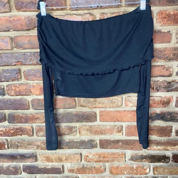 NWT PrettyLittleThing Black Long Sleeve Off The Shoulder Fold Over Top Size 12 - Image 6