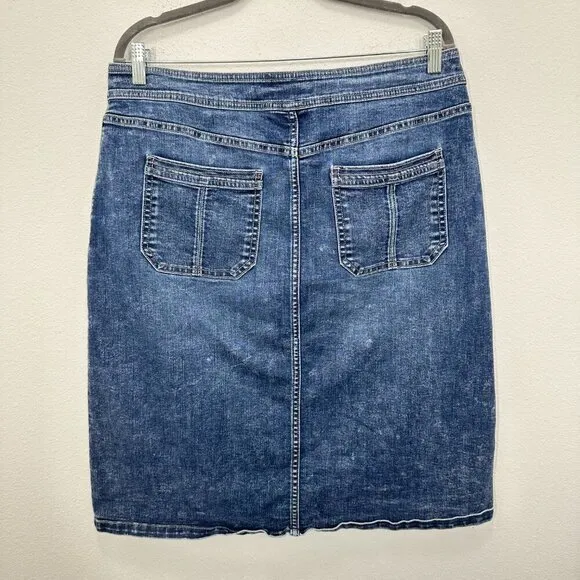 Denim Jean Skirt‎ Retro Y2K Style Button Front Midi Length Liz Claiborne Size 12 - Image 3