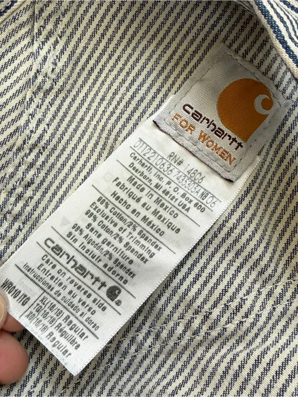 Carhartt Women’s Hickory Stripe Denim Bib Overall Shorts Cotton in Blue White XL - Image 7