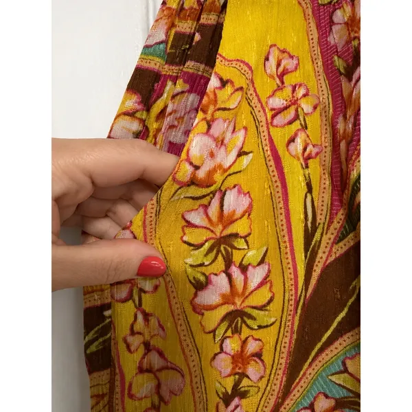 Haute Hippie Style Floral Paisley Print Wide Leg Pants Medium Wooden Bead Tie - Image 4