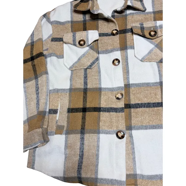 Women's Tan Flannel Plaid Shacket Jacket size Medium - Image 4
