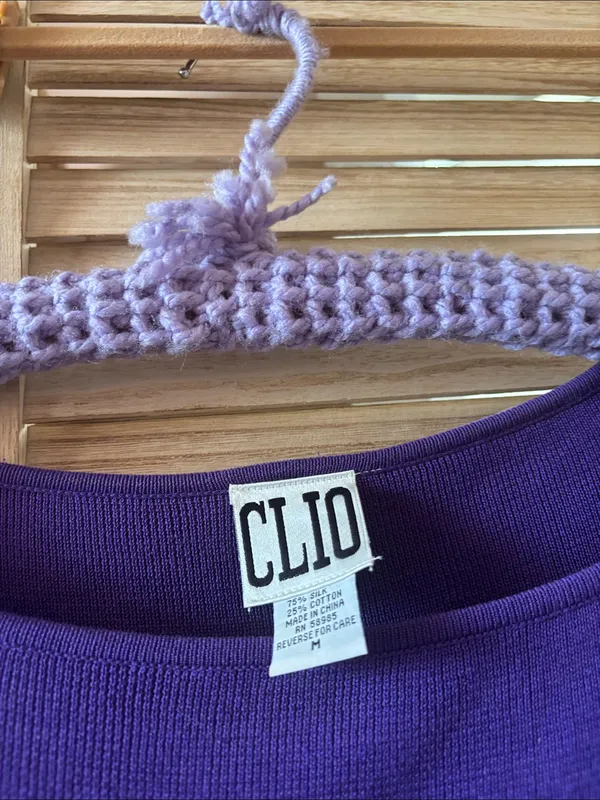 Clio Purple Scoop Neck Sweater with Beaded Fringe Hem Medium - Image 3