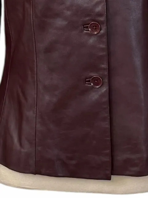 Cache Leather Jacket 10 Burgundy Fitted Button Front Y2K Retro Blazer Maroon - Image 10
