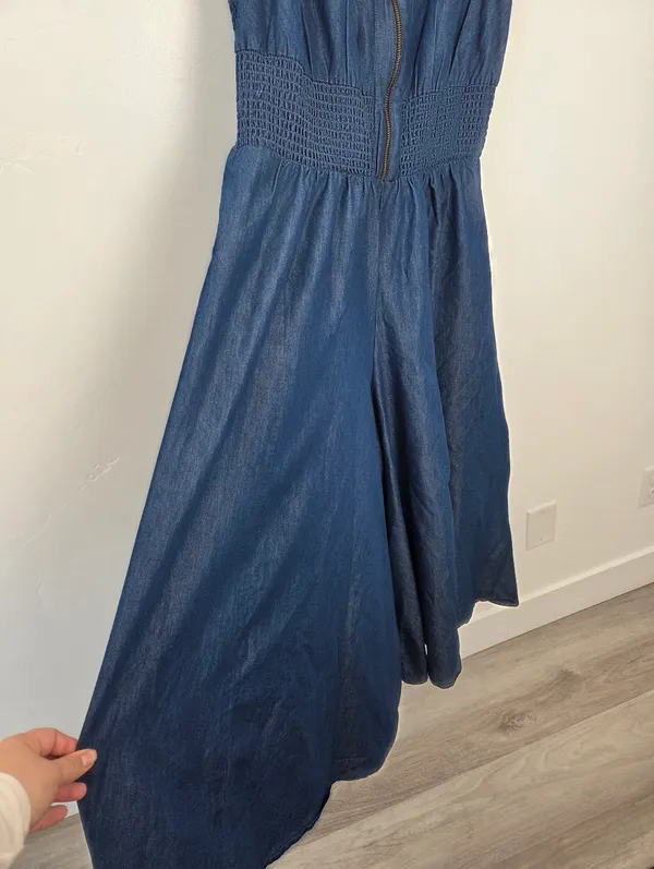 Step In Style Blue Denim Maxi Dress Culottes Wide Leg Smocked Plus Size 2X - Image 6