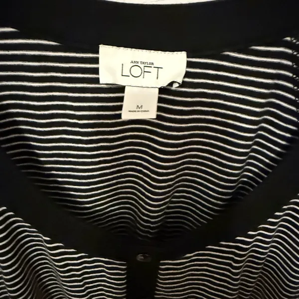 LOFT Black and White Striped Mini Dress - Image 4