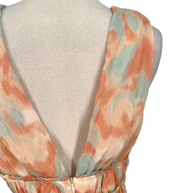 Fanco Tie Dye V-Neck Mini A-Line Dress Mint Orange Size Large NWT - Image 7