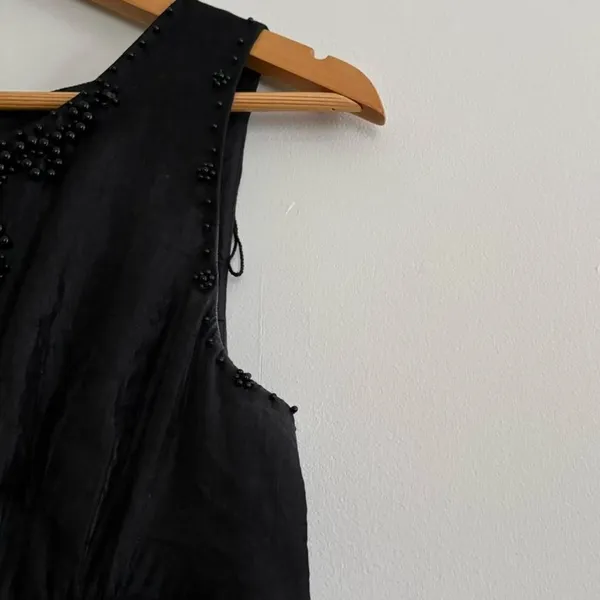Vintage 90s y2k Adrianna Papell black tiered ruffle beaded vampy sheath dress - Image 6