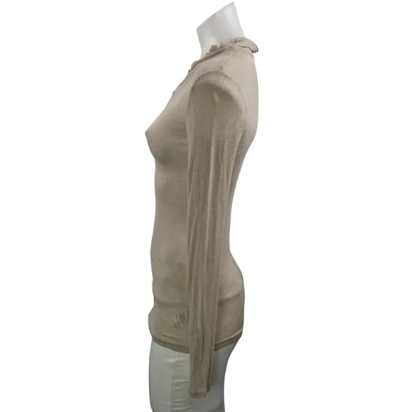 Aritzia Babaton Beige Wool V Neck Long Sleeve Henley T Shirt Tee Top Size XXS - Image 2