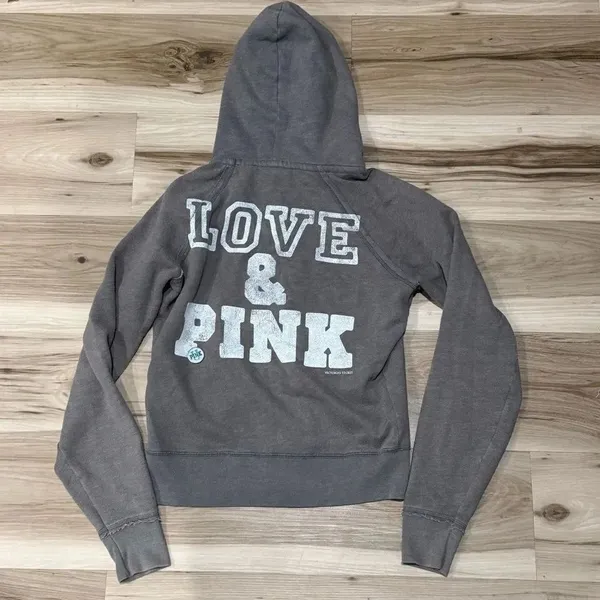 Victoria’s Secret PINK Y2K Grey Zip Up Hoodie Women’s Medium - Image 4
