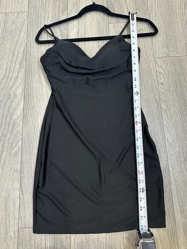 Lovely Day Black Satin Style Cowl Neck Mini Dress Small Date Night Party - Image 7