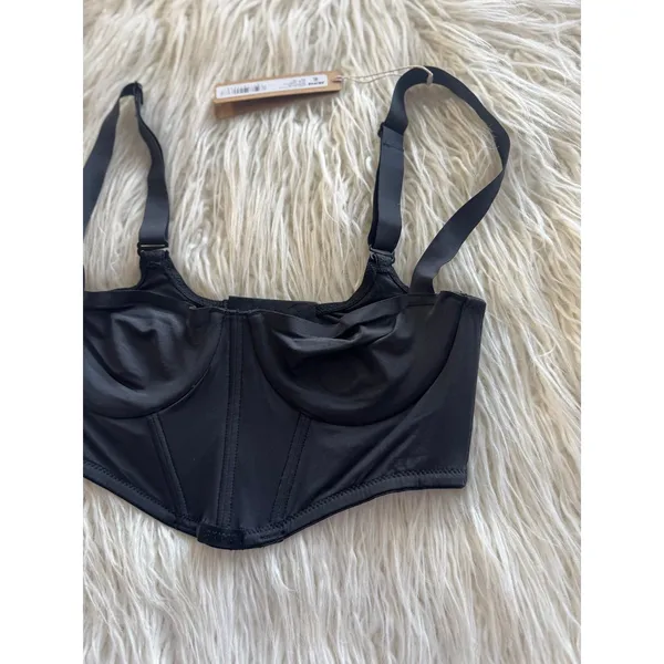 Skims Logo Shine Corset Balconette Bra Onyx Size 32A - Image 4