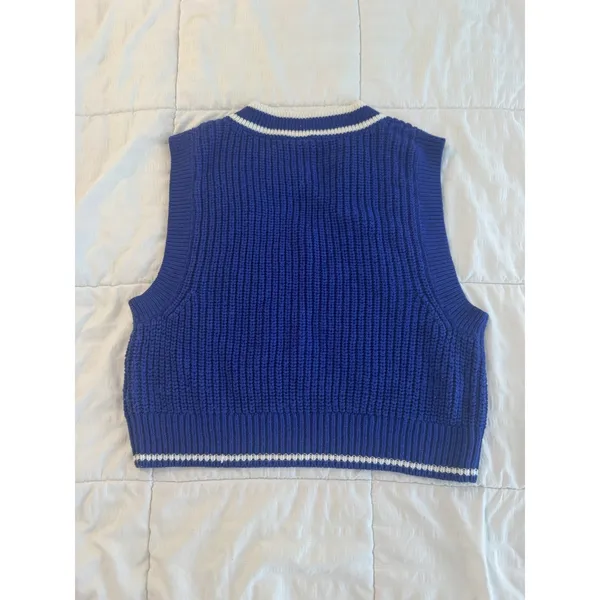 H&M Royal Blue White Rib Knit Cropped Sweater Vest Preppy Tennis Y2K Academia - Image 8