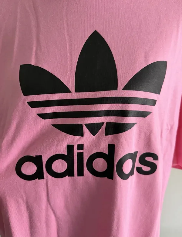 Adidas Pink Tee with Black Trefoil Logo Men’s Size M - Image 2