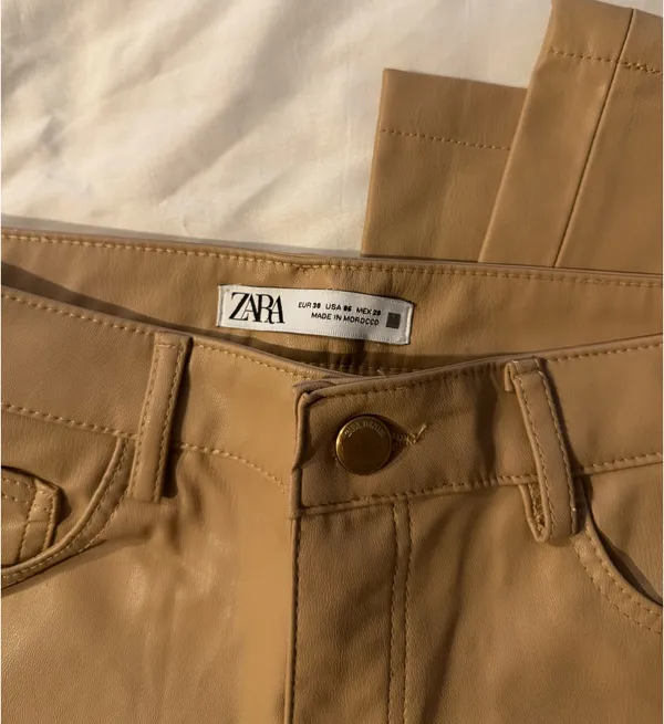 ZARA Tan Leather Pants - Image 2