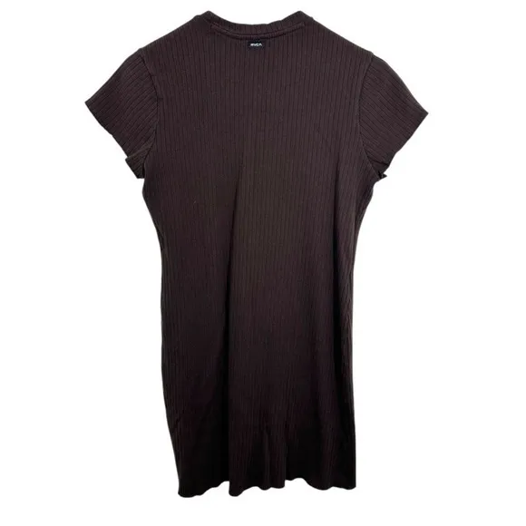 RVCA‎ Women's Dark Brown Ribbed Mini Dress Sporty Beach Y2K 90s Retro Babydoll - Image 2
