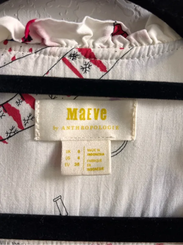 Maeve by Anthropologie Novelty Print Ruffle Blouse Size 4 - Image 4