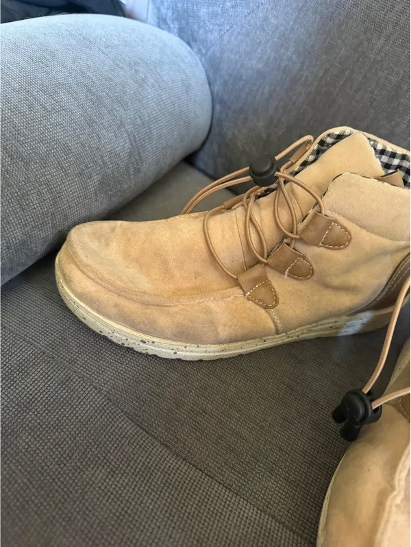 Tan Suede Lace-Up Casual Boots with Checkered Interior - Image 3