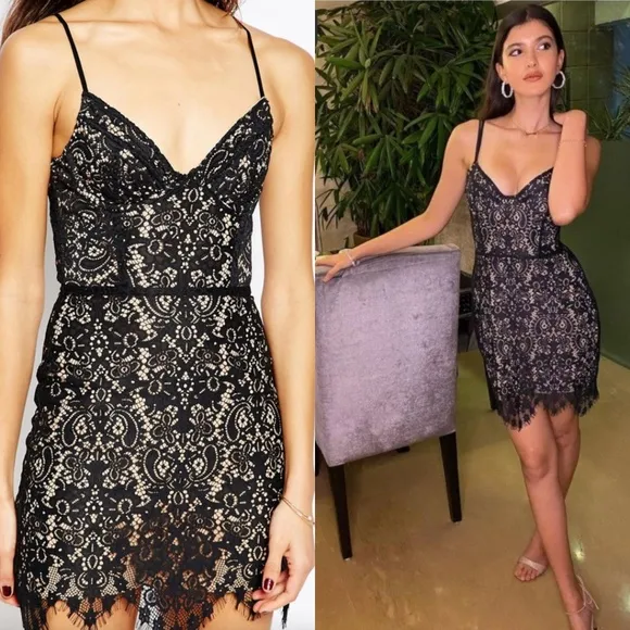 For Love & Lemons Vika Lace Mini Dress in Black Size Small - Image 2