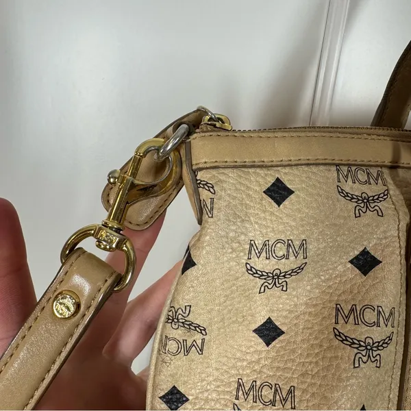 MCM Visetos 2 Way Monogram Bag with Crossbody Strap tan cream neutral‎ designer - Image 5