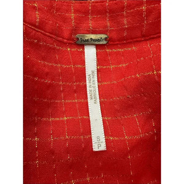 Free People Red Metallic Long Sleeve Popover Boho Hippie Tunic Blouse Top - Image 3