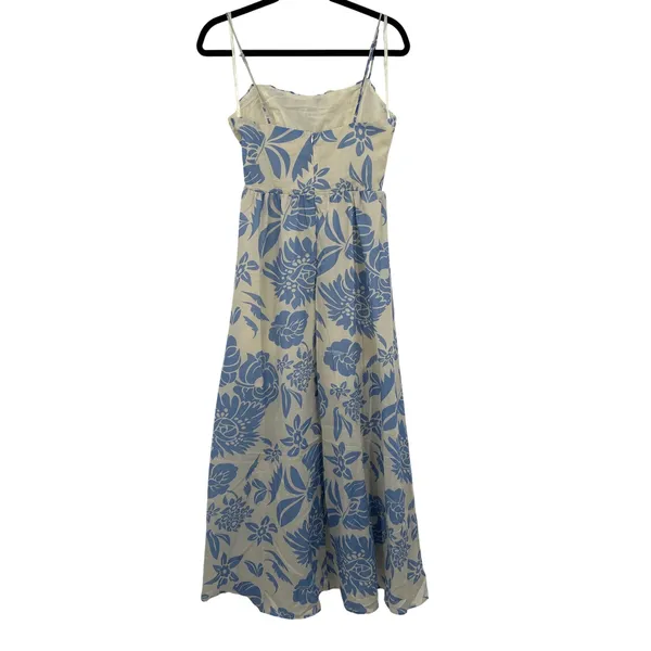 Indikah Blue White Floral Milkmaid Midi Maxi Dress Small Summer Boho Cottagecore - Image 2