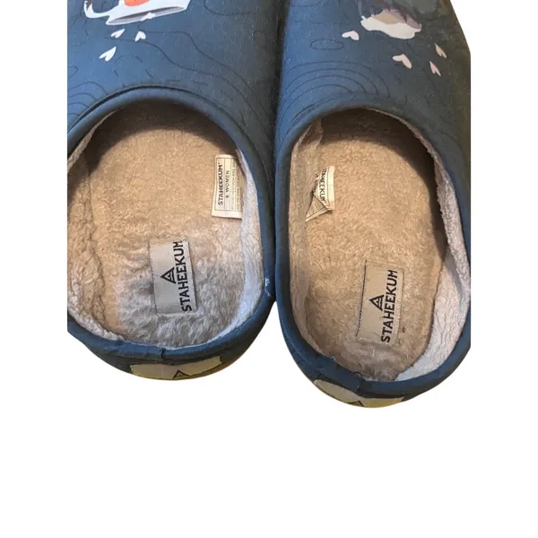 Staheekum Women's 8 Cozy Cabin Slippers Blue Camping Print DOG COFFEE - Image 3