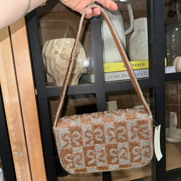 Anthropologie Fiona beaded shoulder bag bows metallic bronze mixed coquette - Image 5