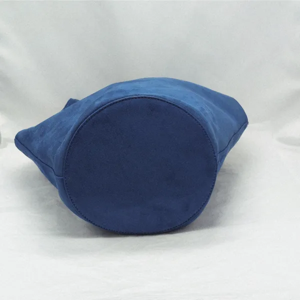 Womens Blue Faux Suede Bucket Tote Shoulder Bag Minimalist Work Travel Everyday - Image 4