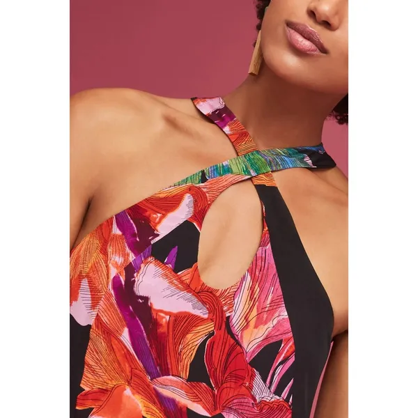 Maeve Anthropologie Cayman Silk Maxi Dress Womens Large Black Floral‎ Resort - Image 2