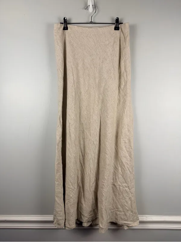 New Abercrombie & Fitch mid rise linen mix maxi skirt in oatmeal size small - Image 2