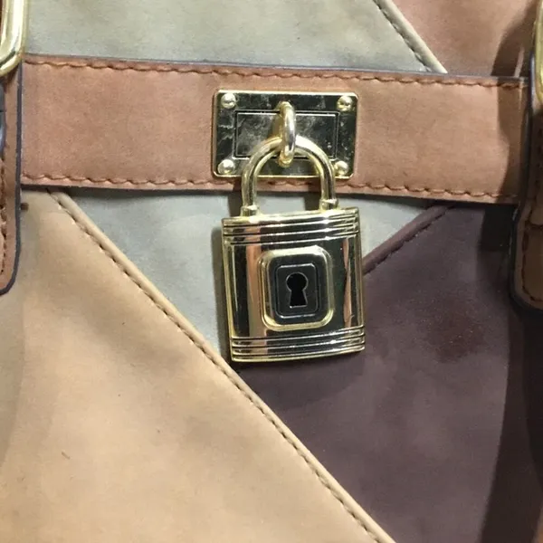 Vegan Leather Patchwork Bag Brown - Image 2