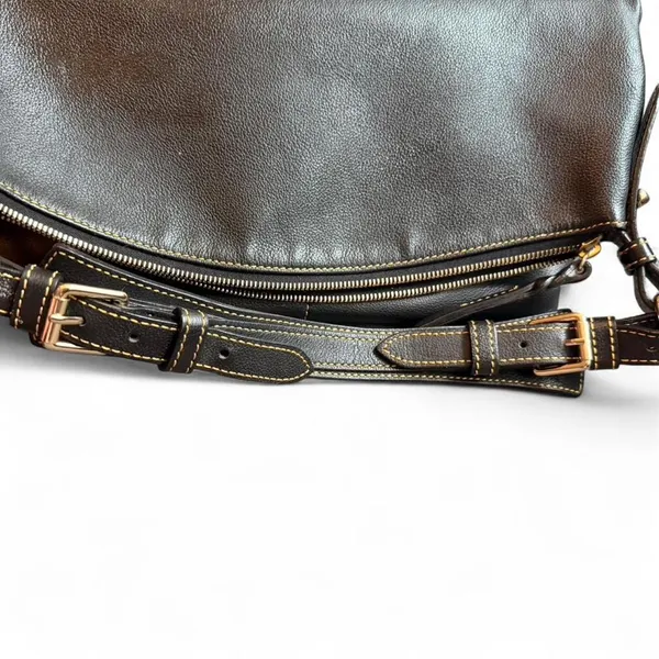 Dooney & Bourke Large Black Leather Shoulder Bag Gold Tone Hardware Hobo Tote - Image 7