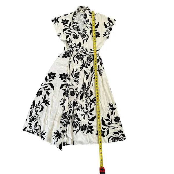 Miou Muse Beige/Black Floral Button-Front Collared Midi dress Size Medium - Image 5