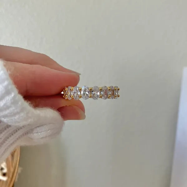 Oval Cut Eternity Band Gold Clear “Lacey” Wedding Engagement Promise Classic Jewelry - Image 9
