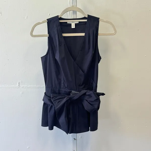 NWT 1901 Nordstrom Navy Night Sleeveless Peplum Wrap Top AS389392MI Size 0 - Image 3