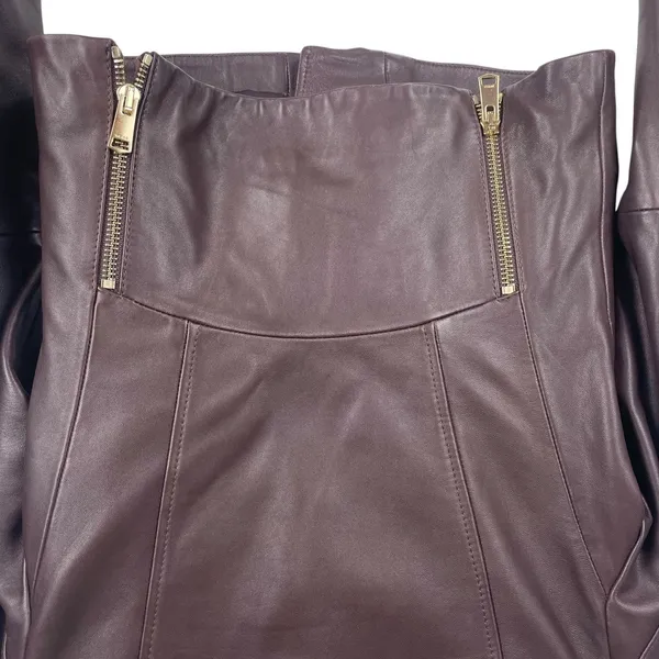 Reiss Leiya Lamb Leather Moto Jacket In Berry Brownish Red Size 4 - Image 11
