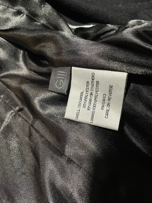 Kenneth Cole Black Belted Double Breasted Fitted Wool Coat Jacket - Image 8