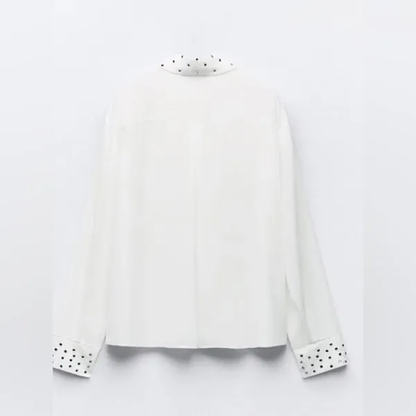 NWT ZARA Embellished Long Sleeve Chiffon Button Up Shirt White Medium - Image 4