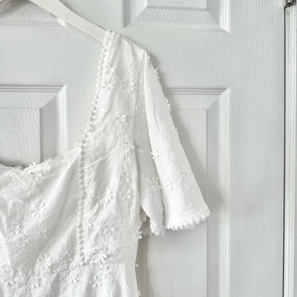 Showpo White Lightweight Fancy A Spritz Square Neck Embroidered Mini Dress 12 US - Image 5