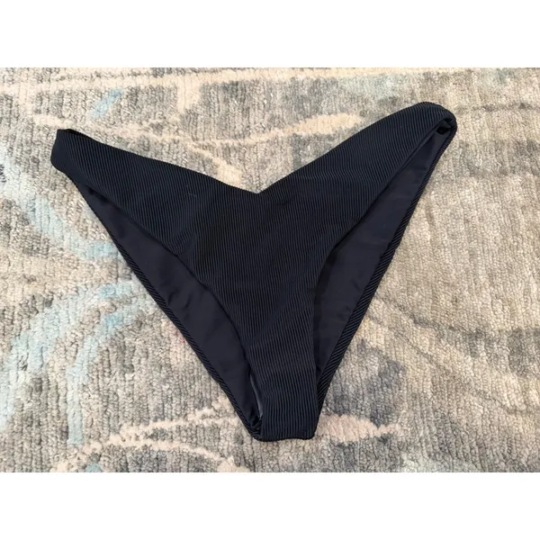 Beach Riot Phoebe High Cut Bikini Swim Bottom Black Ribbed Sz M NEW $98 - Image 3