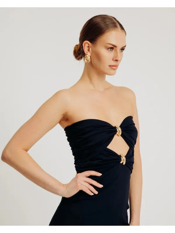 Torn By Ronny Kobo Lia Strapless Midi Dress Black Womens Size Large - Image 5